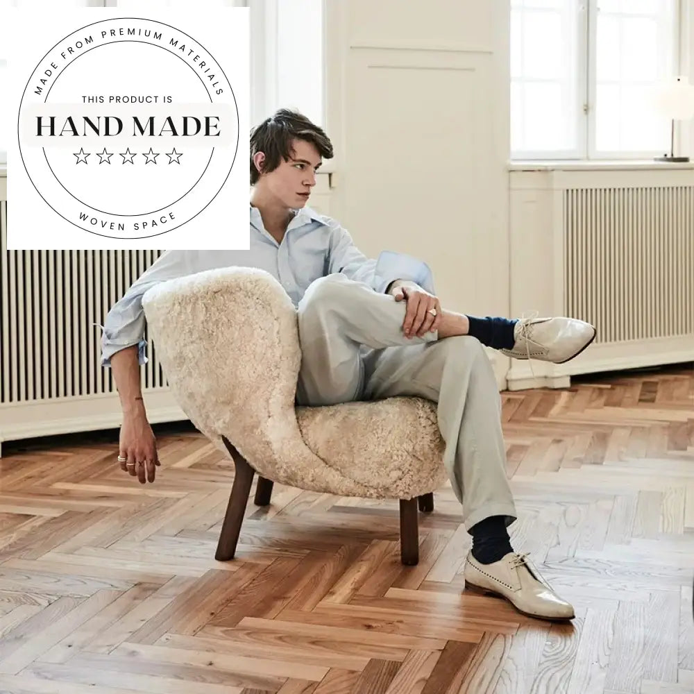 Modern Comfort Single Seat Wooden Recliner White Wool Lounge Accent Chair