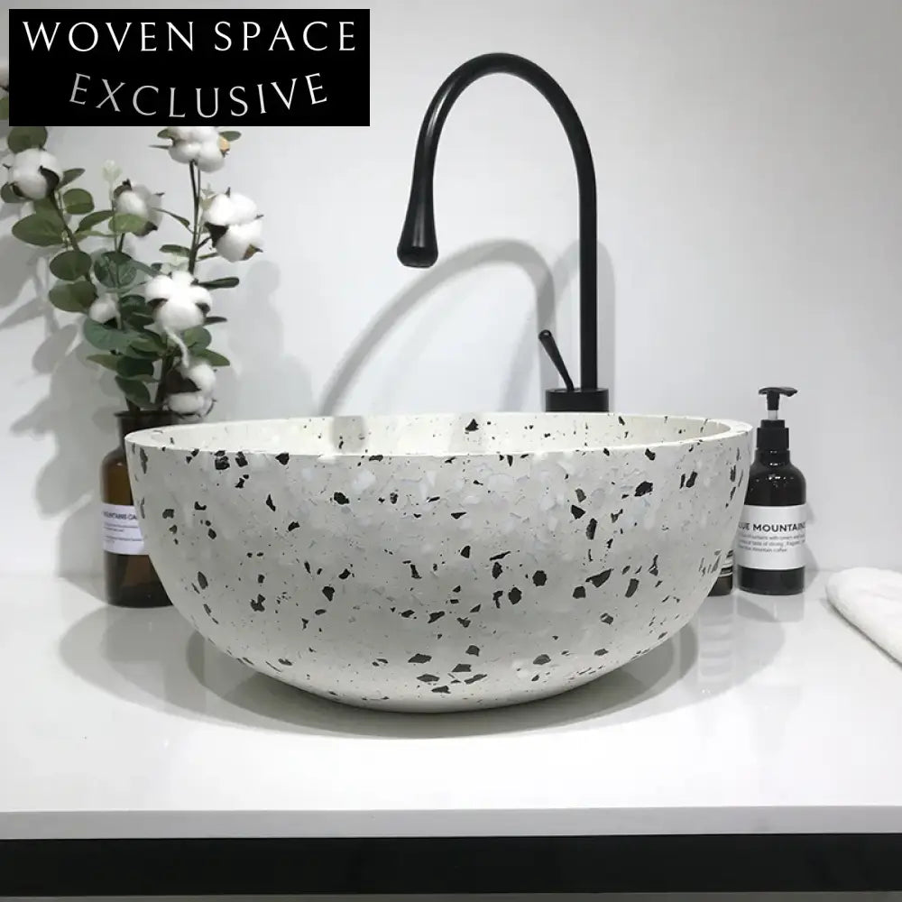 Modern Concrete Terrazzo Round Vessel Sink for Chic Bathroom Countertops