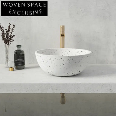 Modern Concrete Terrazzo Vessel Sink - Round White Cement Bathroom Basin