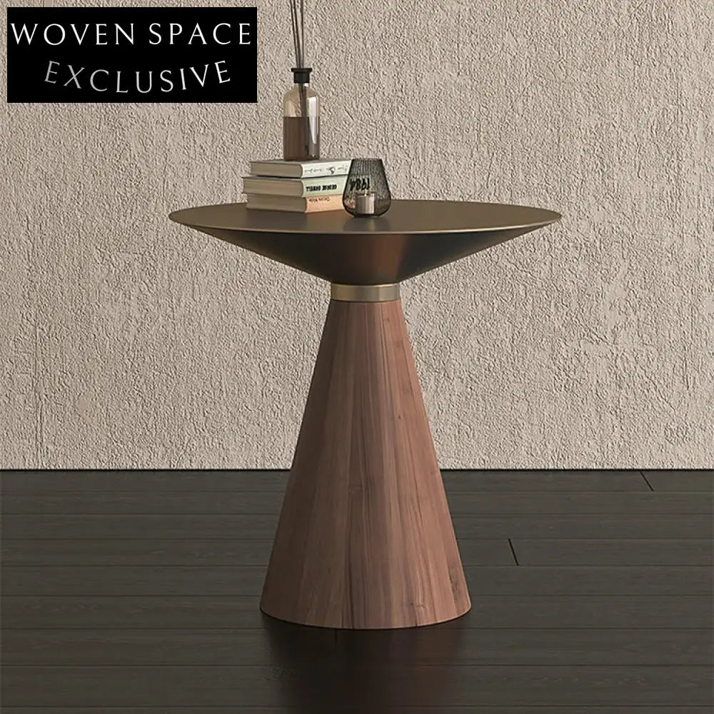 Modern Cone Shape Stainless Steel Wood Base Round Accent Coffee Table