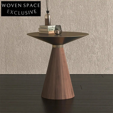 Modern Cone Shape Stainless Steel Wood Base Round Accent Coffee Table