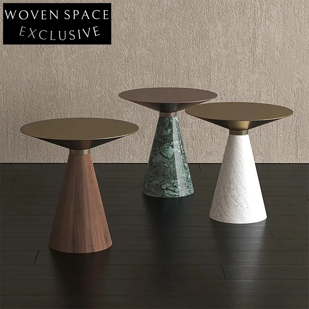 Modern Cone Shape Stainless Steel Wood Base Round Accent Coffee Table