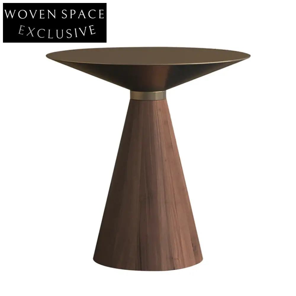 Modern Cone Shape Stainless Steel Wood Base Round Accent Coffee Table