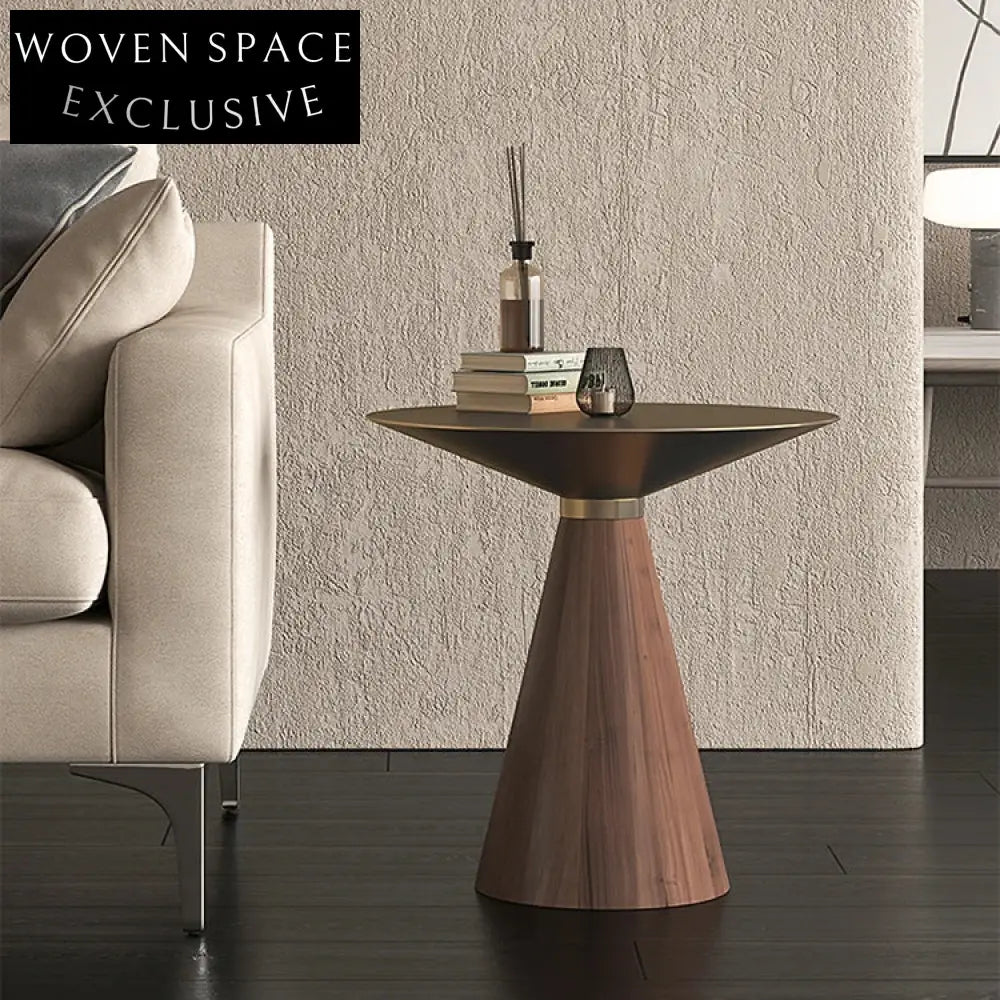 Modern Cone Shape Stainless Steel Wood Base Round Accent Coffee Table