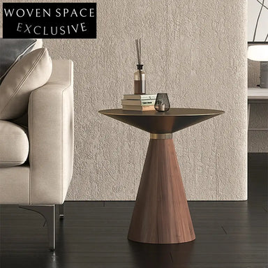 Modern Cone Shape Stainless Steel Wood Base Round Accent Coffee Table
