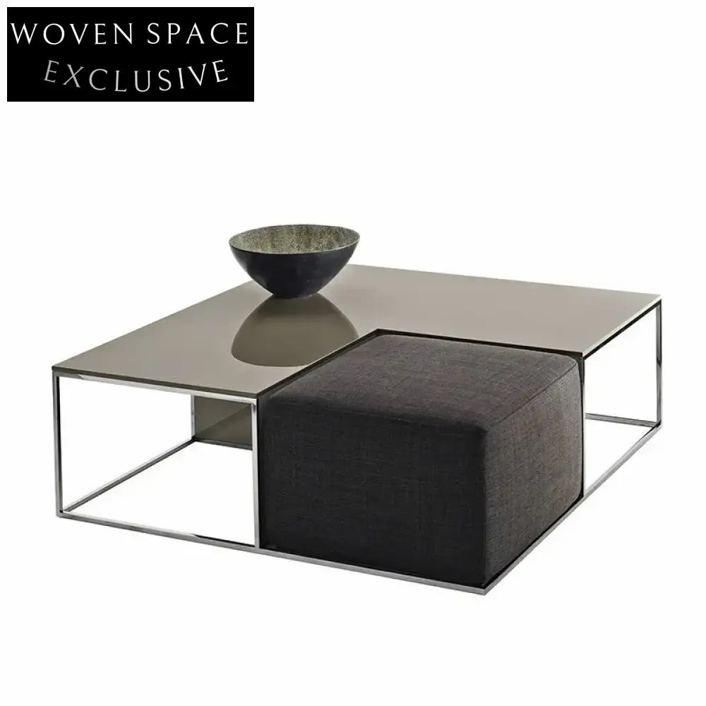 Modern Contemporary Square Metal Coffee Table with Solid Wood Top