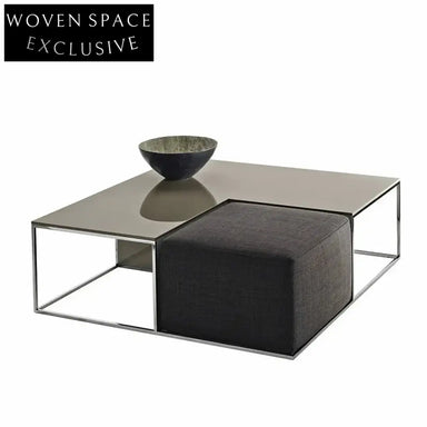 Modern Contemporary Square Metal Coffee Table with Solid Wood Top