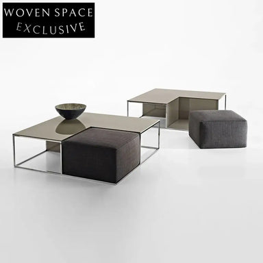Modern Contemporary Square Metal Coffee Table with Solid Wood Top