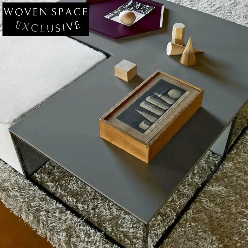 Modern Contemporary Square Metal Coffee Table with Solid Wood Top