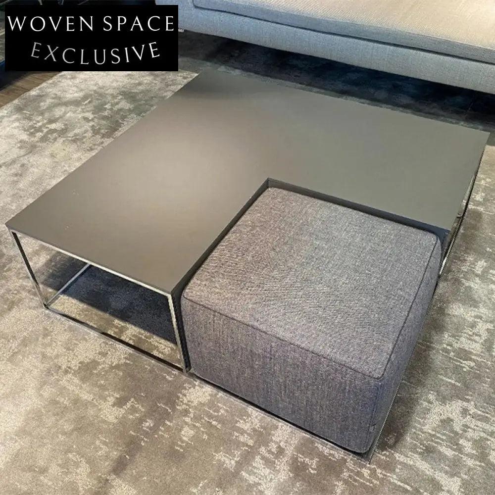 Modern Contemporary Square Metal Coffee Table with Solid Wood Top