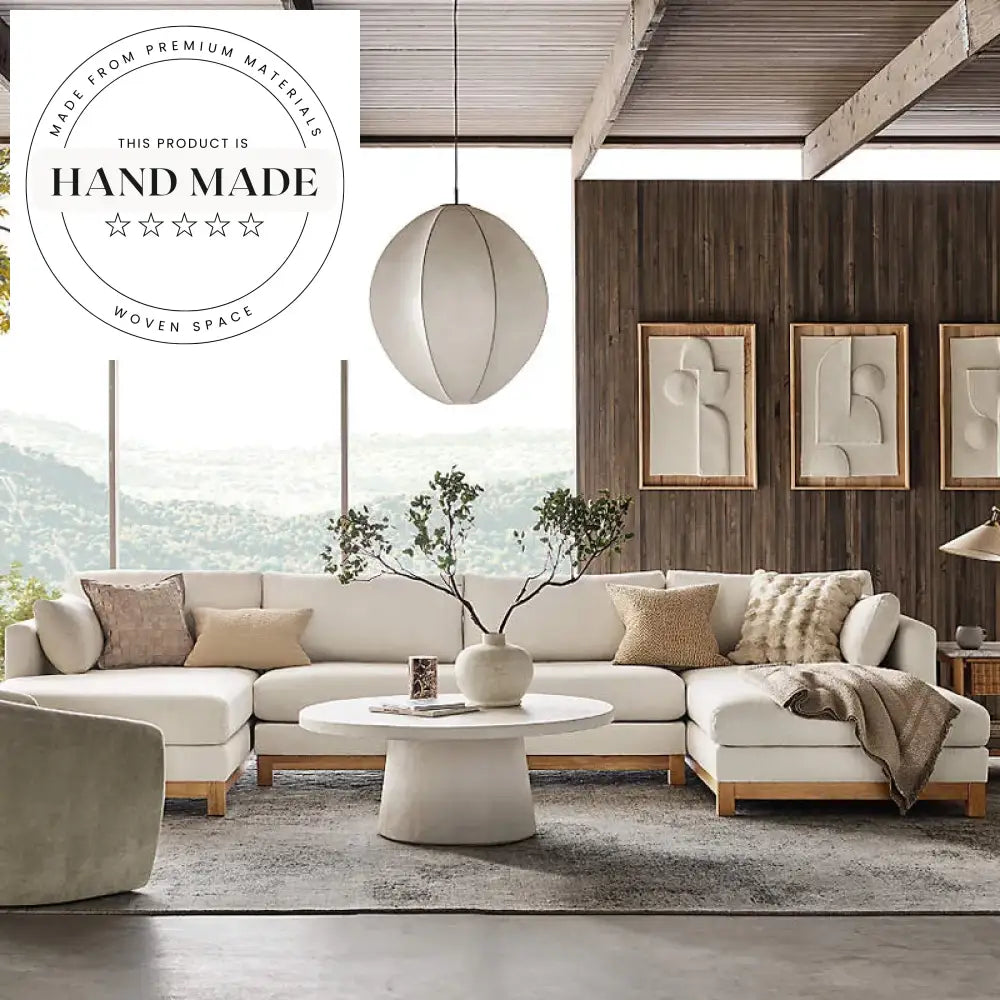 Modern Country Fabric and Wood 3 Seater Sectional Living Room Sofa