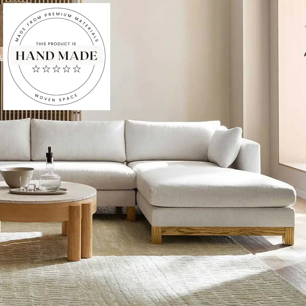 Modern Country Fabric and Wood 3 Seater Sectional Living Room Sofa