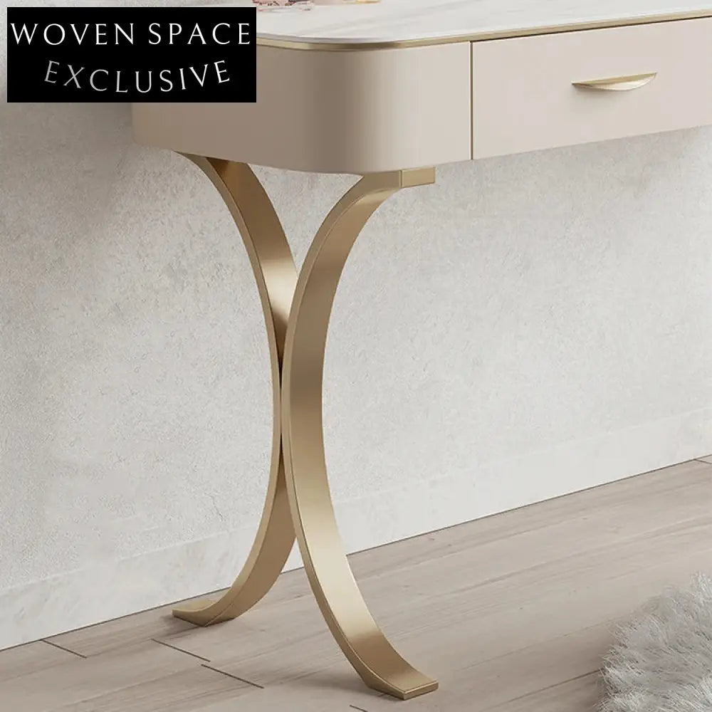 Modern Cream Dressing Table Slate Top, 2 Drawers, LED Mirror Vanity Set