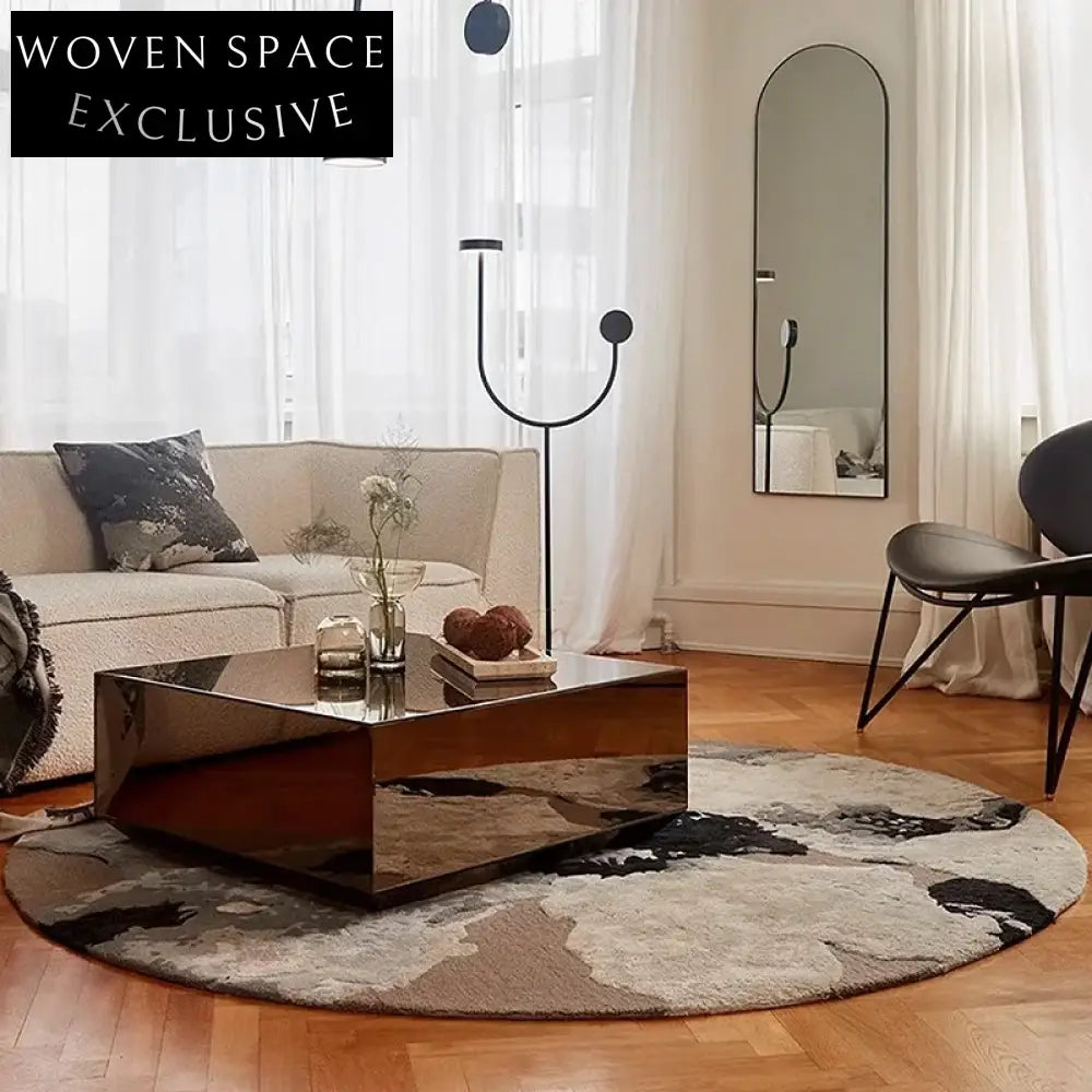 Modern Cream Geometric Area Rug, Polyester Machine-Made for Living Room Bedroom Decor