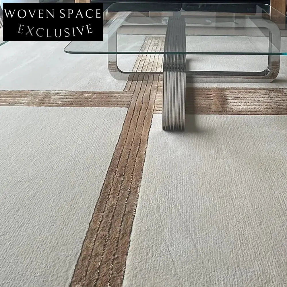 Modern Cream Geometric Living Room Carpet, Luxury Polyester Fiber Bedroom Area Rug