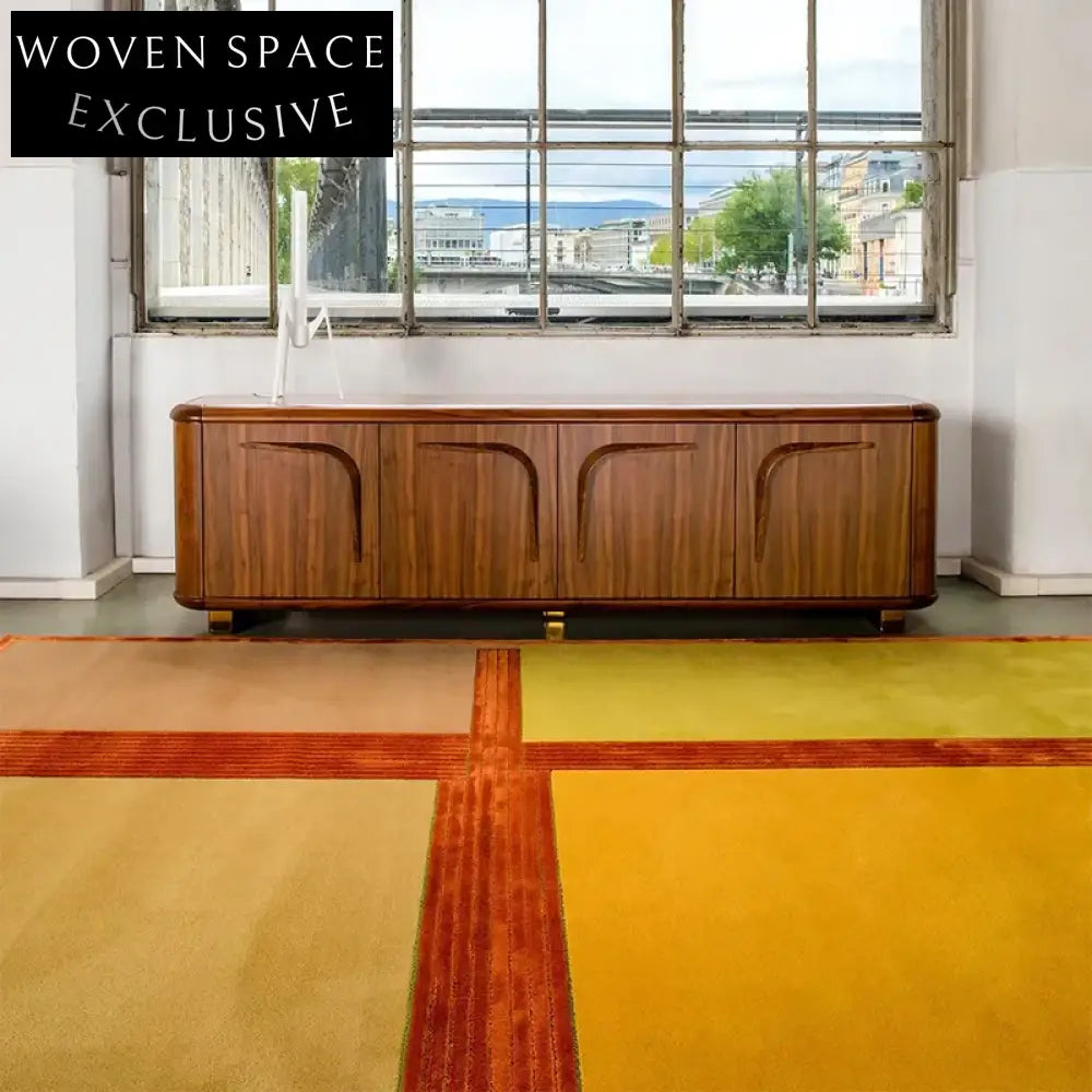 Modern Cream Geometric Living Room Carpet, Luxury Polyester Fiber Bedroom Area Rug
