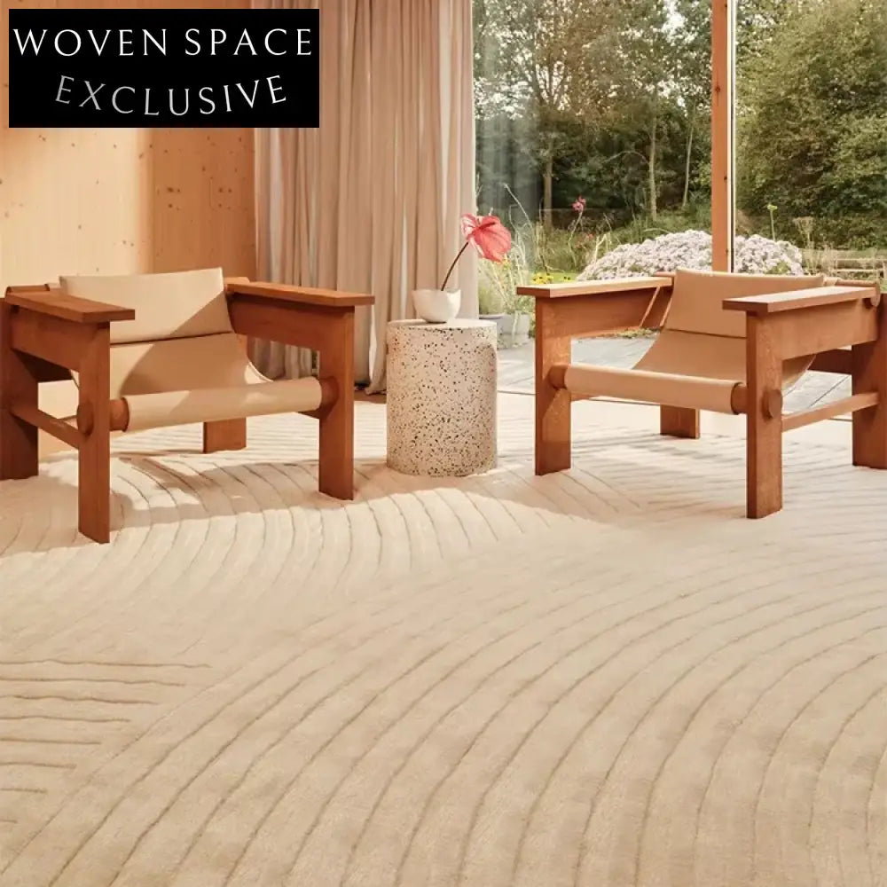 Modern Cream Italian Handmade Square Design Polyester Area Rug