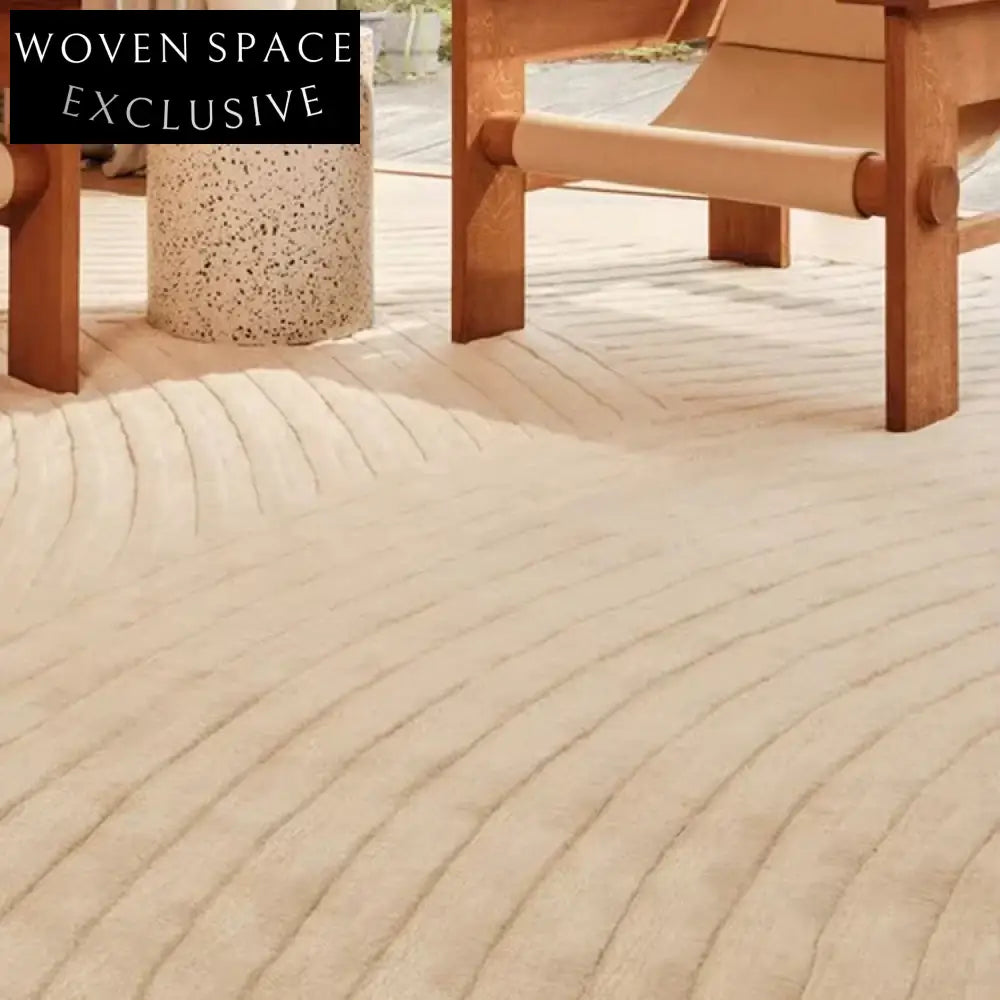 Modern Cream Italian Handmade Square Design Polyester Area Rug