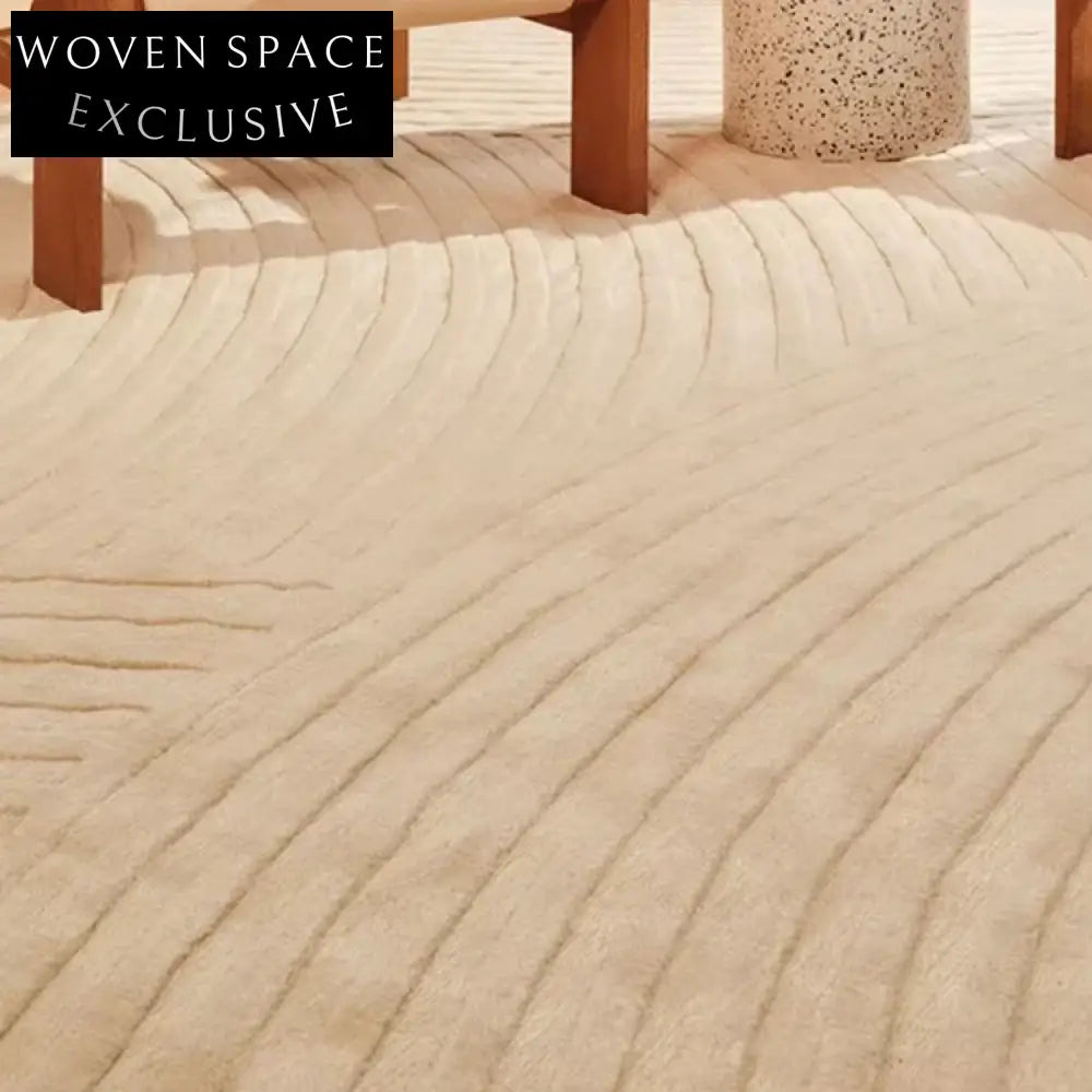 Modern Cream Italian Handmade Square Design Polyester Area Rug