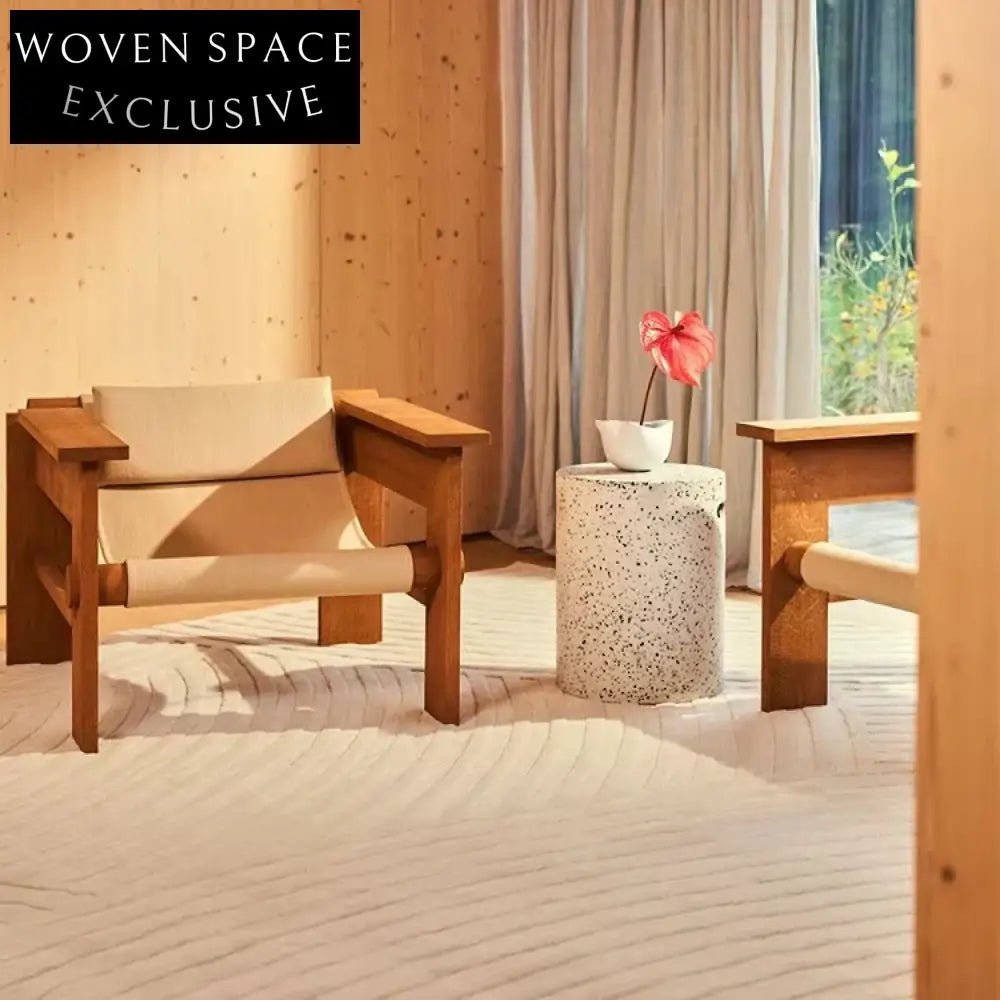 Modern Cream Italian Handmade Square Design Polyester Area Rug