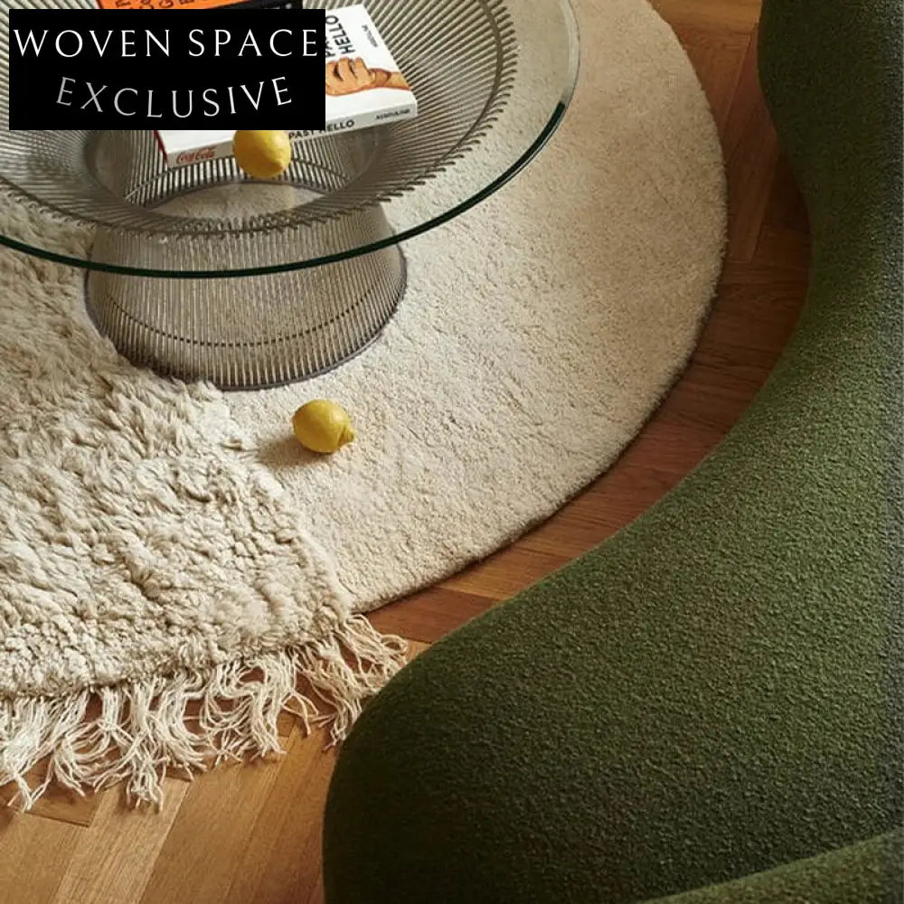 Modern Cream Milk Silk Hand-Woven Round Area Rug for Stylish Home Decor