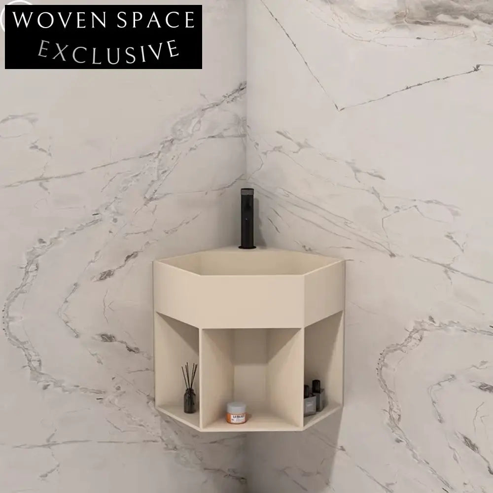 Modern Cream Wall-Hung Solid Surface Bathroom Sink with Integrated Basin