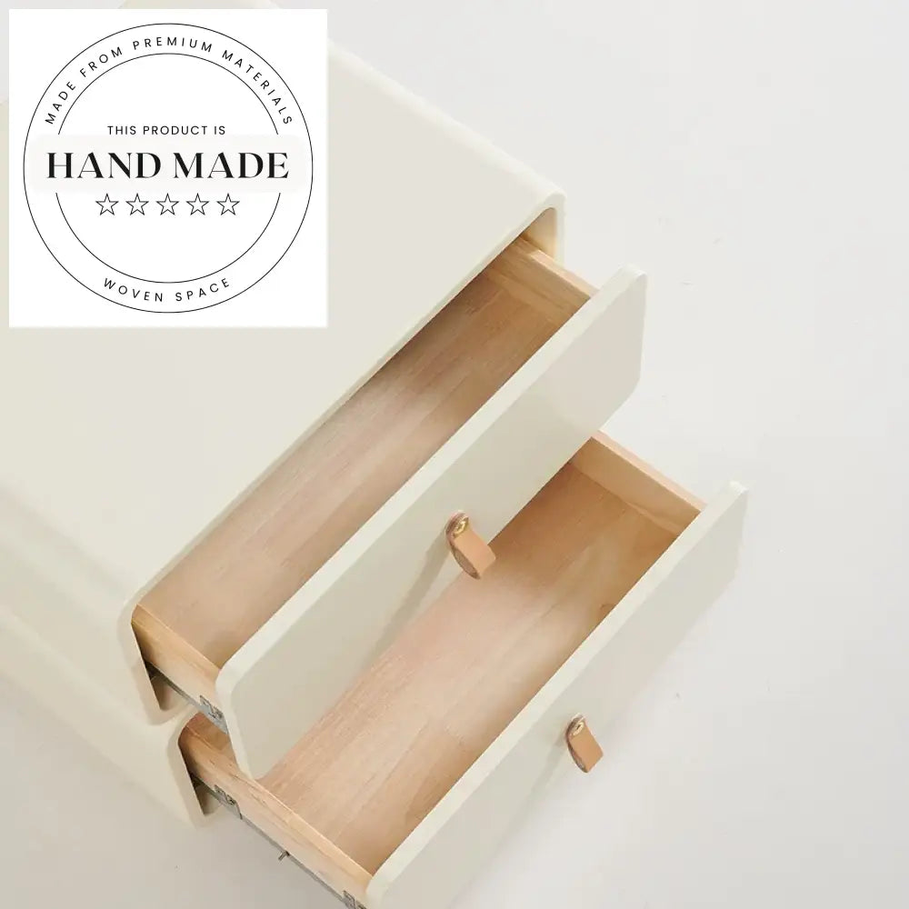 Modern Cream White Wooden Nightstand Two Drawer Storage Bedside Table