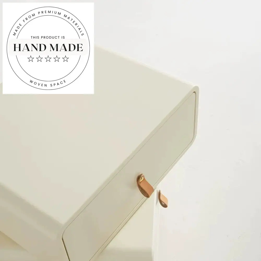 Modern Cream White Wooden Nightstand Two Drawer Storage Bedside Table