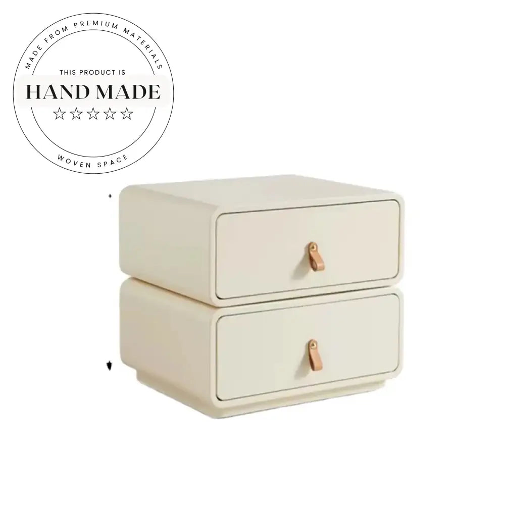 Modern Cream White Wooden Nightstand Two Drawer Storage Bedside Table