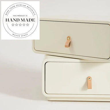 Modern Cream White Wooden Nightstand Two Drawer Storage Bedside Table