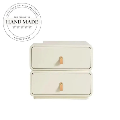 Modern Cream White Wooden Nightstand Two Drawer Storage Bedside Table