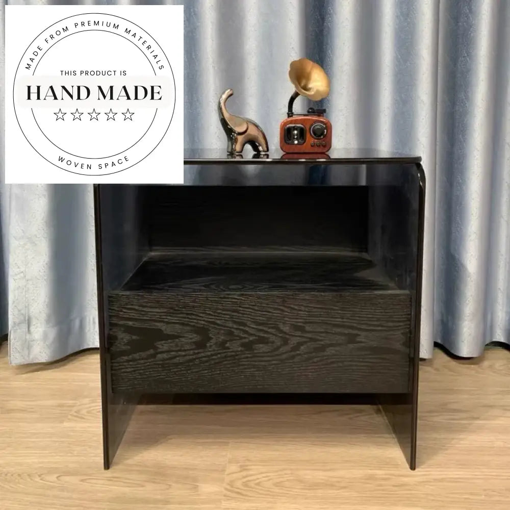 Modern Creative Glass Top Storage Drawer Bedside Table Nightstand