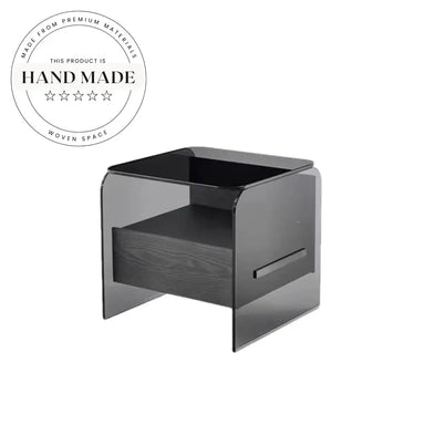 Modern Creative Glass Top Storage Drawer Bedside Table Nightstand