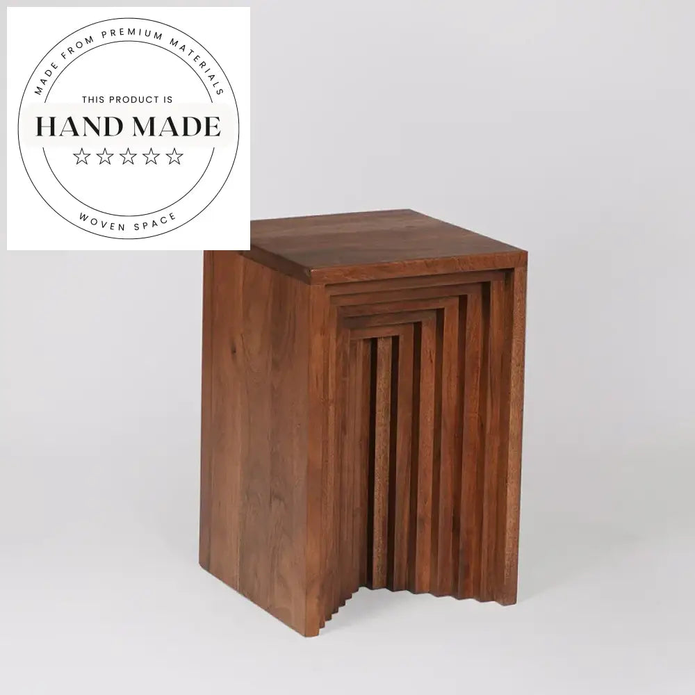 Modern Creative Square Solid Wood Dark Brown Accent Side Table