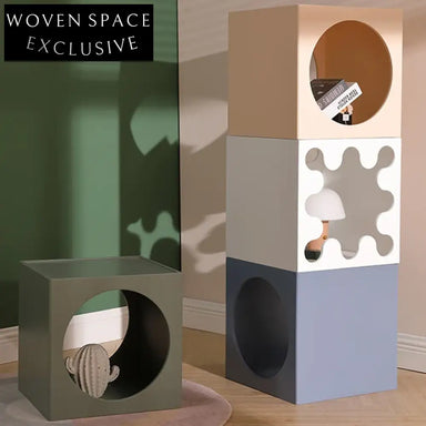 Modern Cube Storage Cabinet, Small White Square Wood Design Accent Cabinet