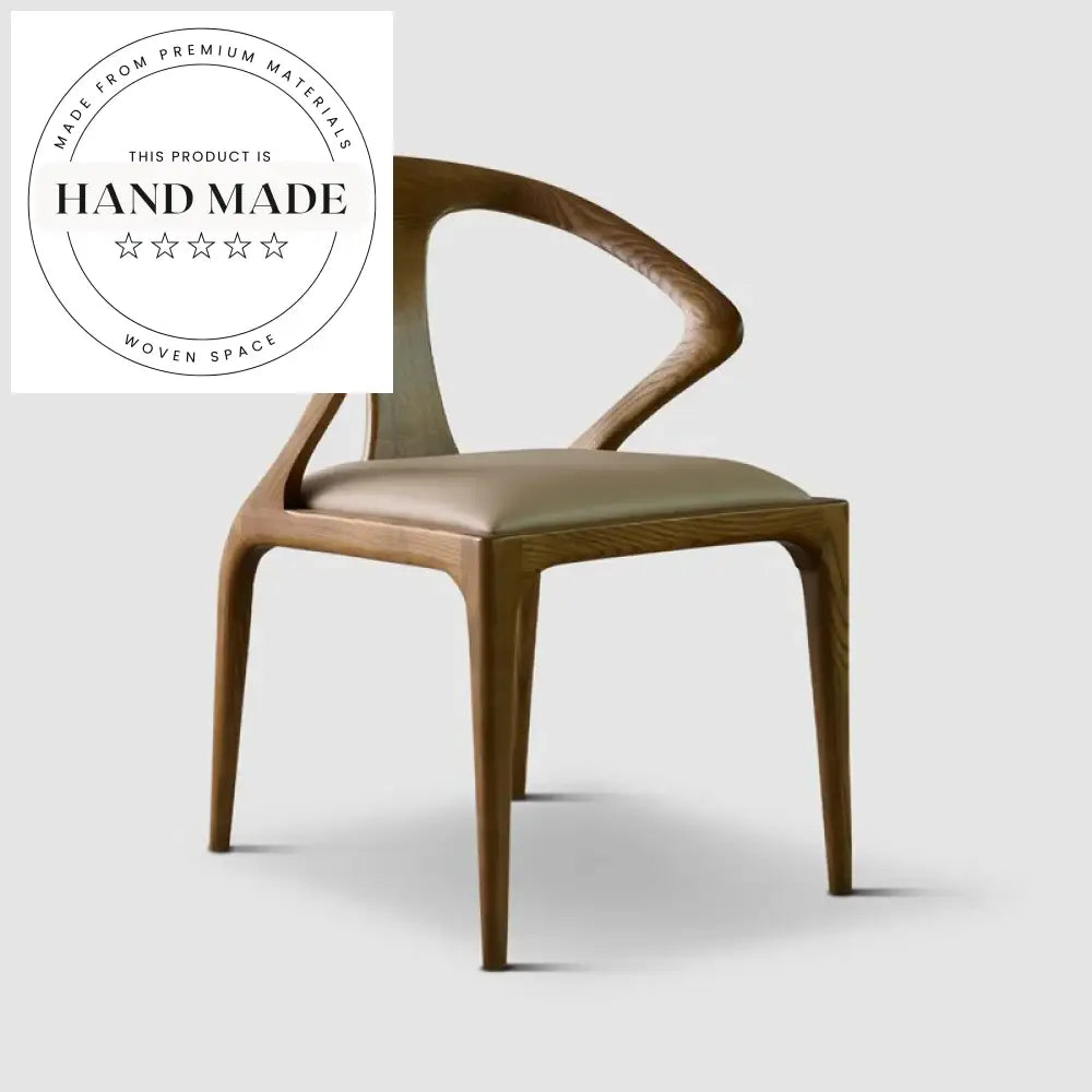 Modern Curved Back Solid Wood Leather Upholstered Armchair Dining Chair