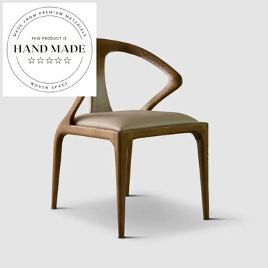 Modern Curved Back Solid Wood Leather Upholstered Armchair Dining Chair