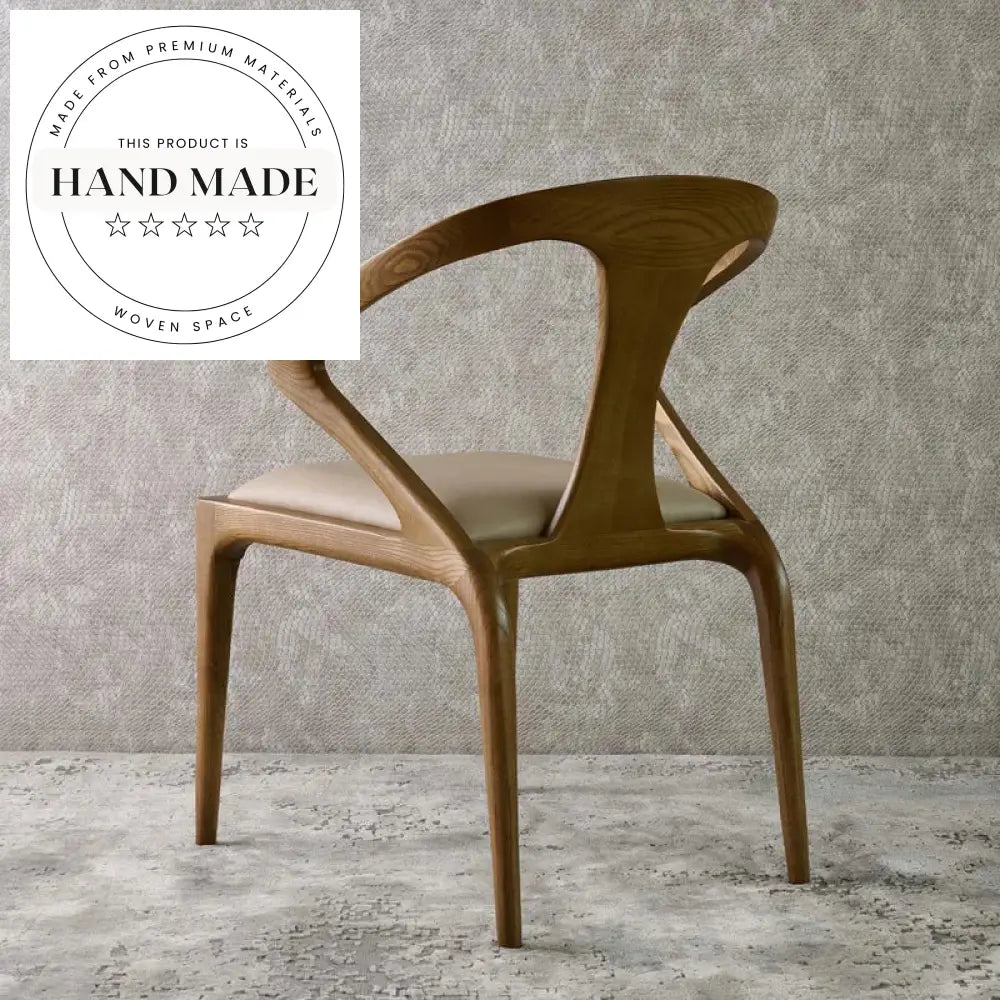 Modern Curved Back Solid Wood Leather Upholstered Armchair Dining Chair