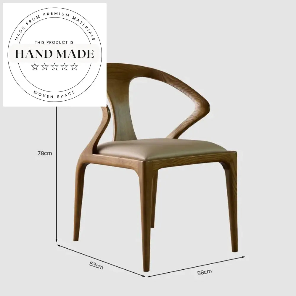 Modern Curved Back Solid Wood Leather Upholstered Armchair Dining Chair