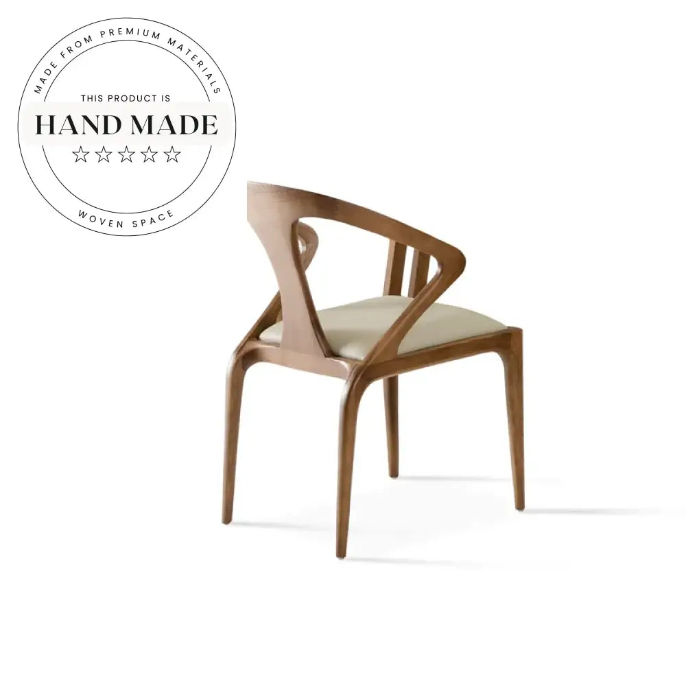 Modern Curved Back Solid Wood Leather Upholstered Armchair Dining Chair