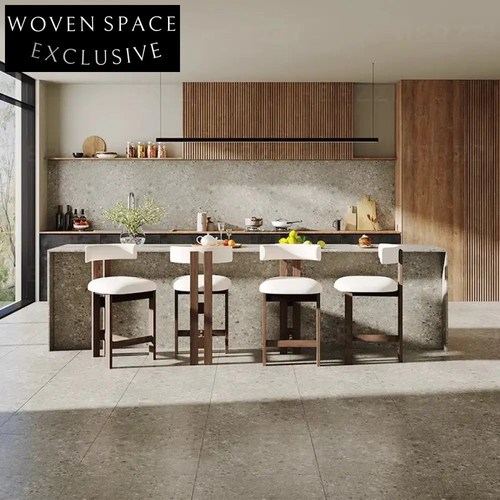 Modern Curved Back Solid Wood Upholstered Counter Height Kitchen Bar Stool