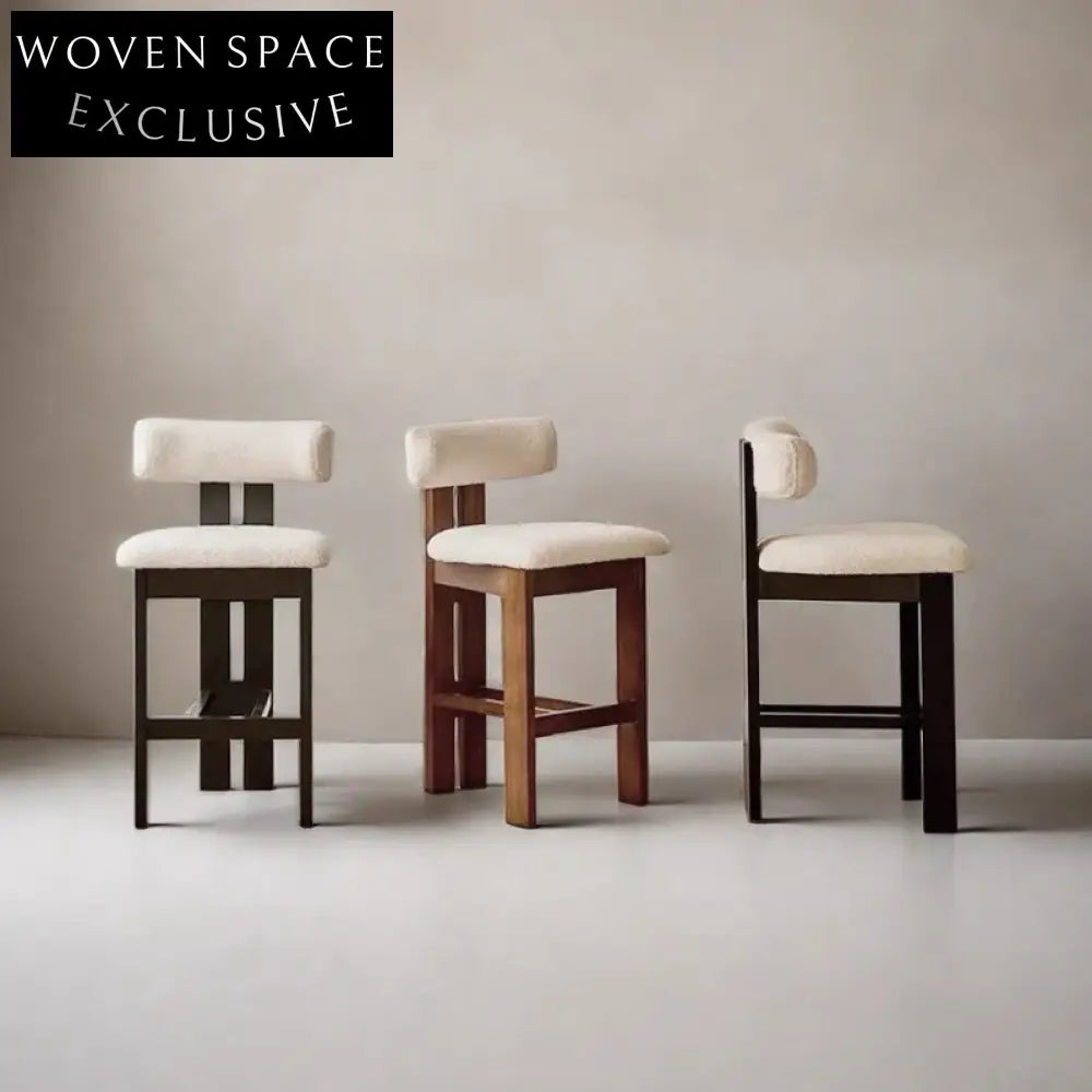 Modern Curved Back Solid Wood Upholstered Counter Height Kitchen Bar Stool