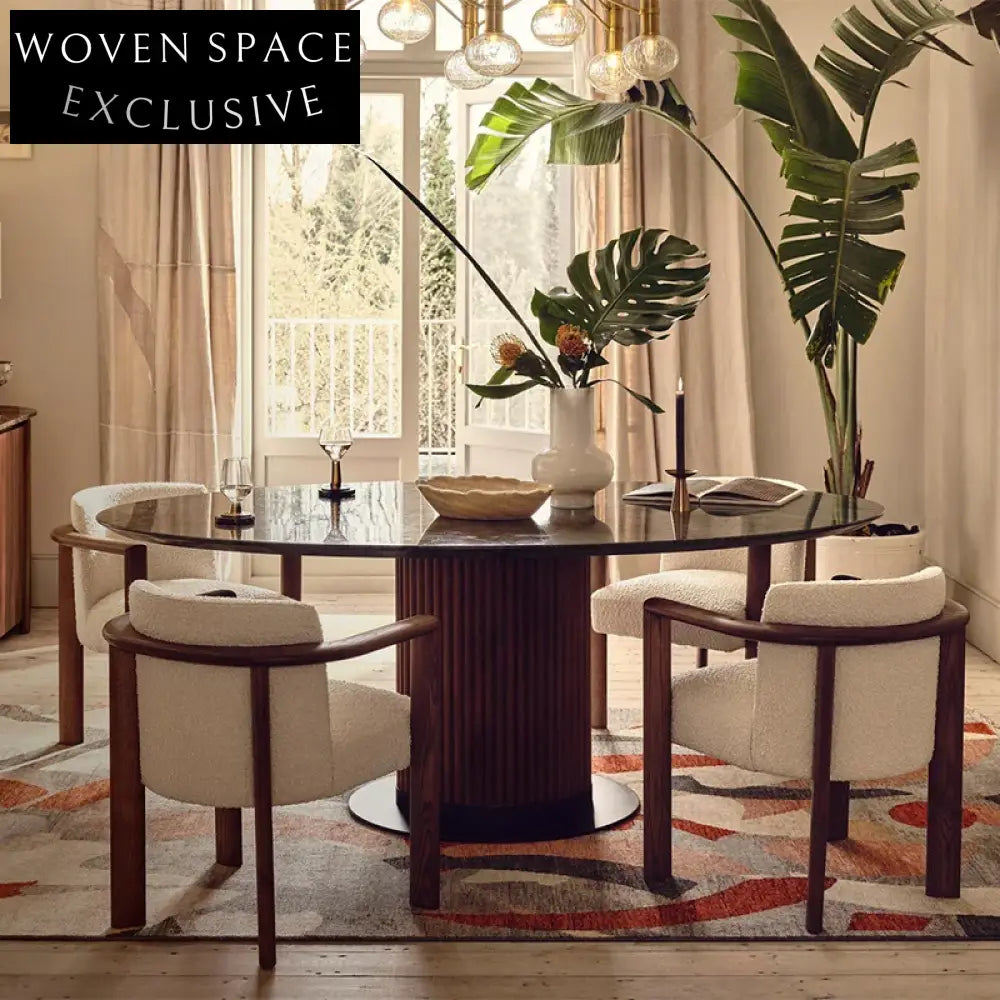 Modern Curved Back Teddy Fabric Dining Chair with Solid Wood Frame