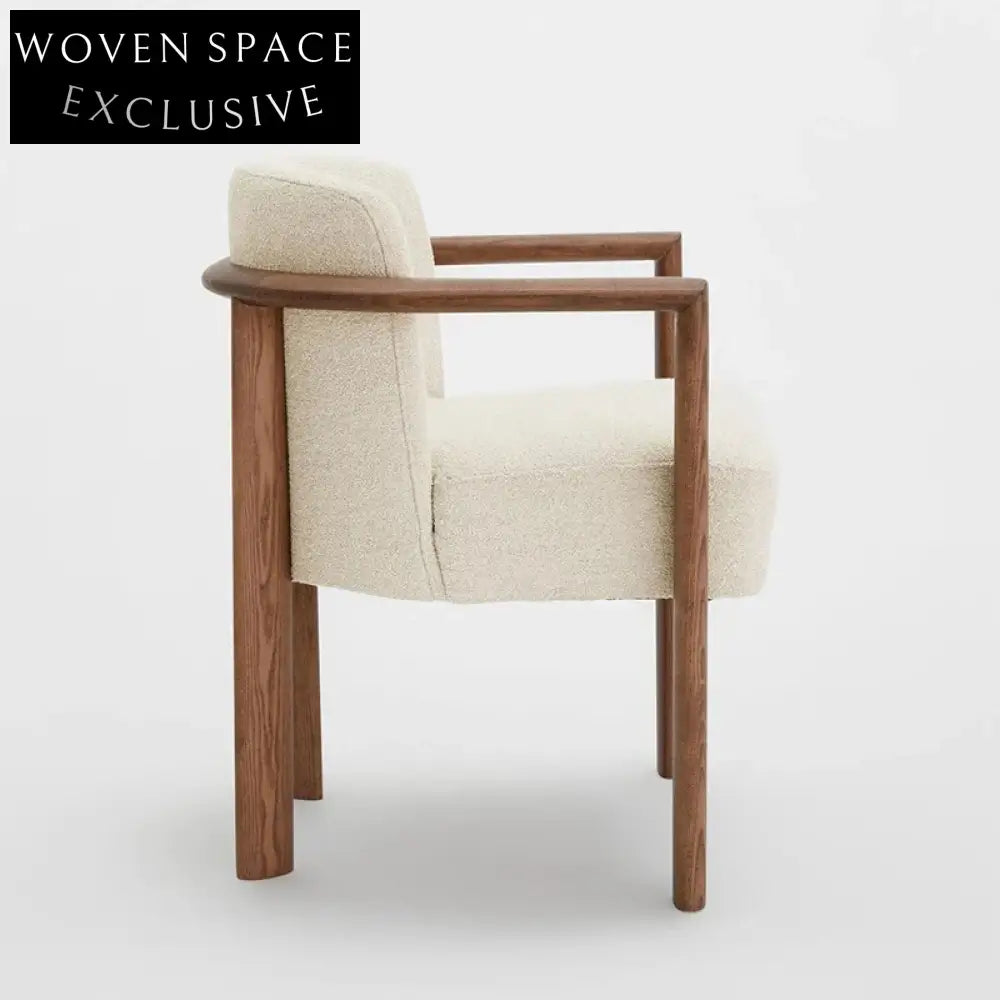 Modern Curved Back Teddy Fabric Dining Chair with Solid Wood Frame