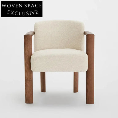 Modern Curved Back Teddy Fabric Dining Chair with Solid Wood Frame