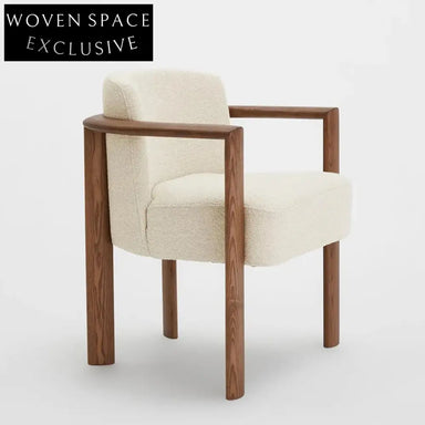 Modern Curved Back Teddy Fabric Dining Chair with Solid Wood Frame