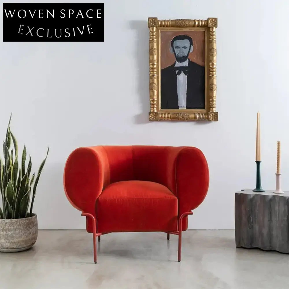 Modern Curved Backrest Minimalist Fabric Single Sofa with Metal Base Sofa
