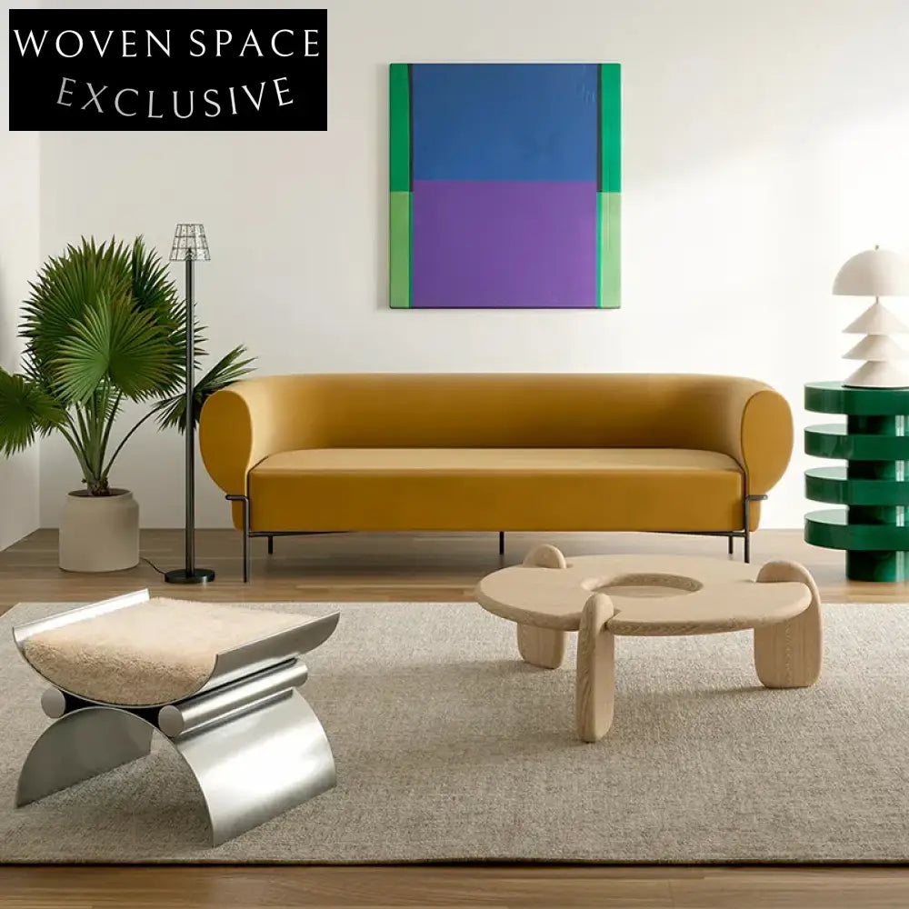 Modern Curved Backrest Minimalist Fabric Single Sofa with Metal Base Sofa