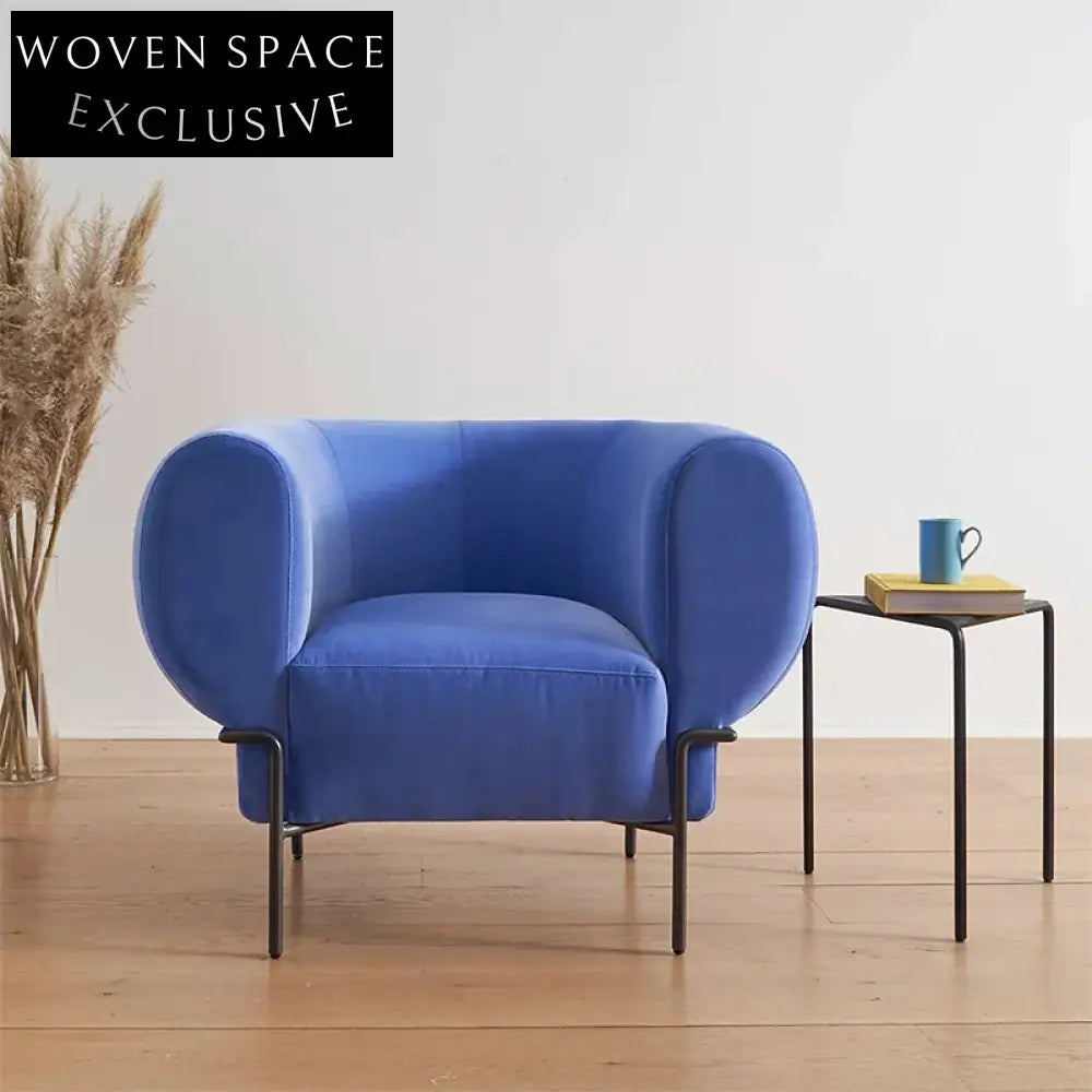 Modern Curved Backrest Minimalist Fabric Single Sofa with Metal Base Sofa