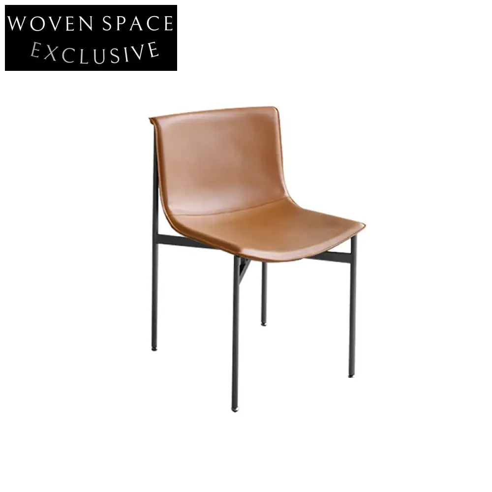 Modern Curved Backrest Waterproof Leather Dining Chair with Black Metal Legs